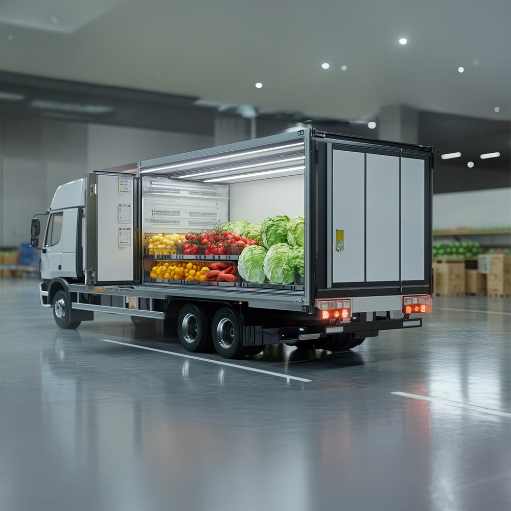 Ein gekühlter Transporter in einem Lager in Koblenz